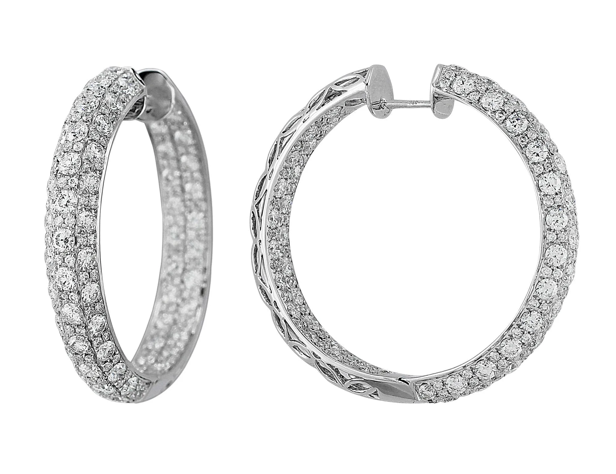 18k White Gold Diamond Scroll-set White Gold Hoop Earrings