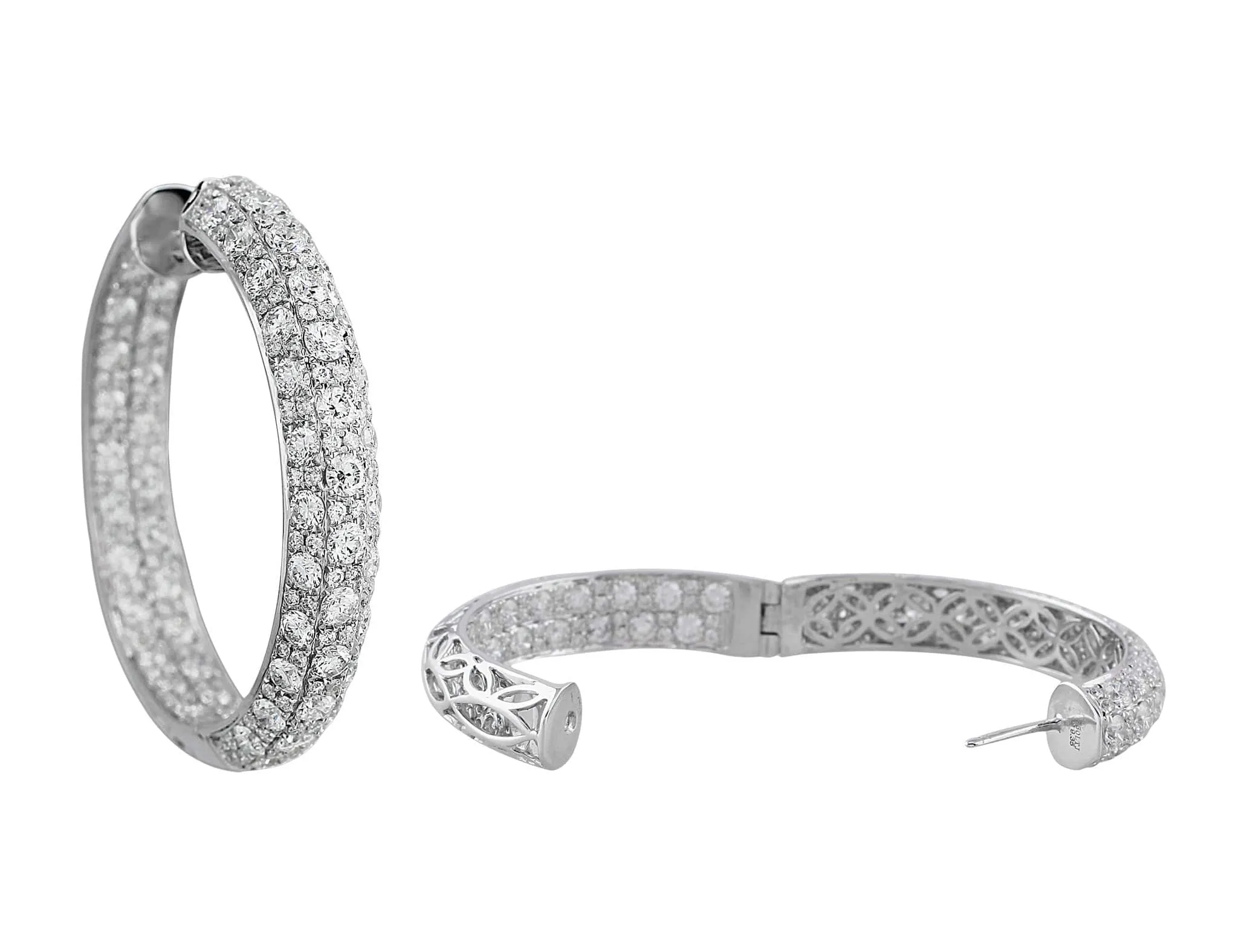 18k White Gold Diamond Scroll-set White Gold Hoop Earrings