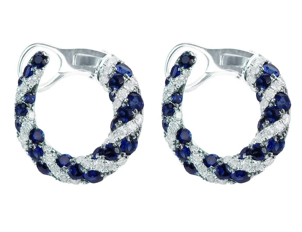 18k White Gold Horseshoe Motif Sapphire and Diamond Earrings