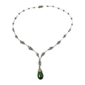 18K White  Gold Necklace with Detachable Black Tahitian Pearl and 71 Diamonds