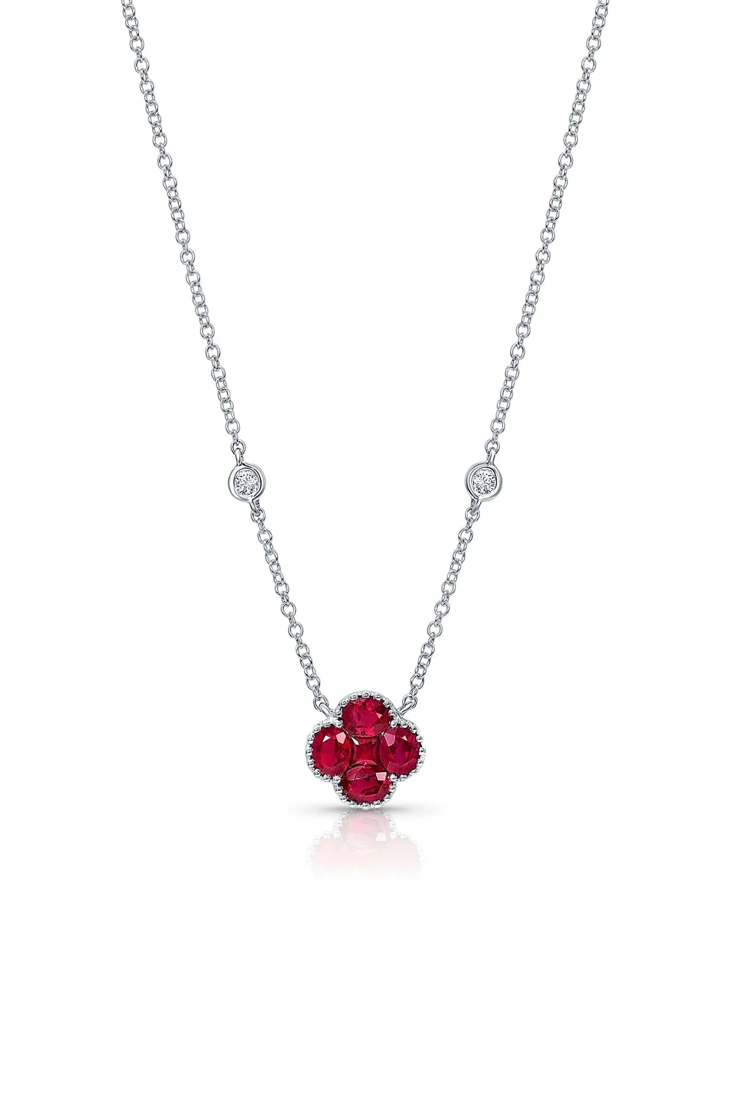 18k White Gold Ruby Quatrefoil Necklace