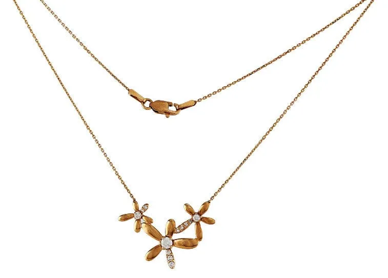 18kt Gold Diamond Flower Motif Necklace