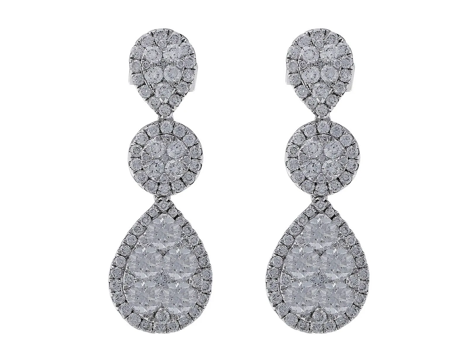 18kt White Gold Triple Motif Diamond Earrings