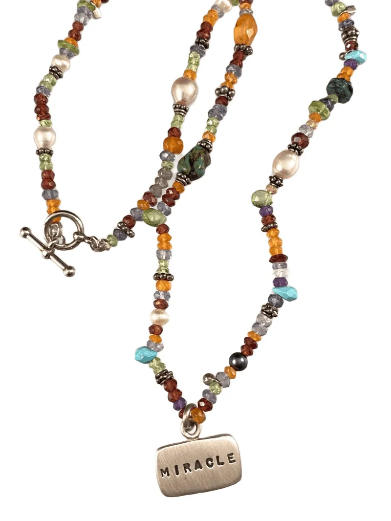 18" Multi Gemstone Miracle Tag Charm Necklace