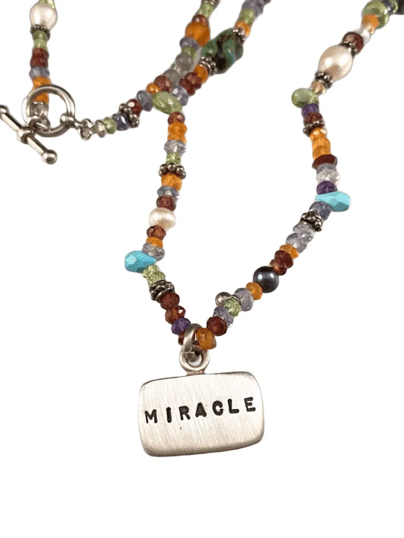 18" Multi Gemstone Miracle Tag Charm Necklace