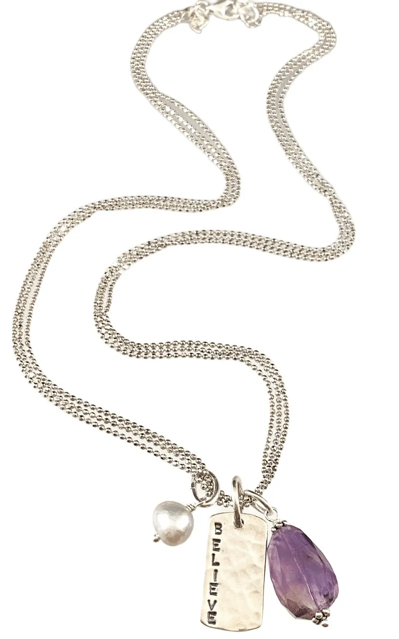 18" Sterling 'Believe' Charm Necklace