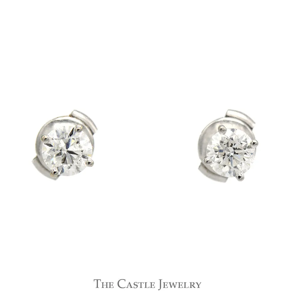 1cttw Round Diamond Stud Earrings with La Pousette Backs in 14k White Gold