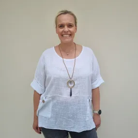 2 Pocket Linen Top With Necklace