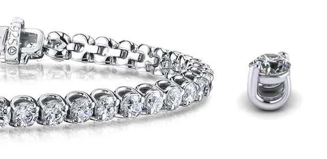 2 Prong Brilliant Round Diamond  Tennis Bracelet with 2.96 ct.(finished) 2.4mm