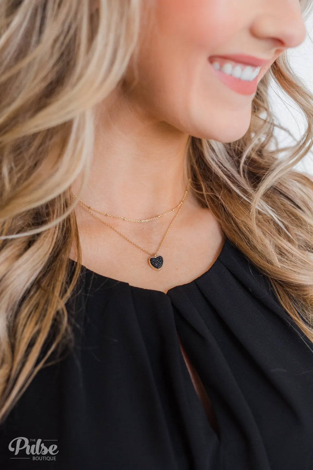 2 Tier Heart of Stone Necklace- Black