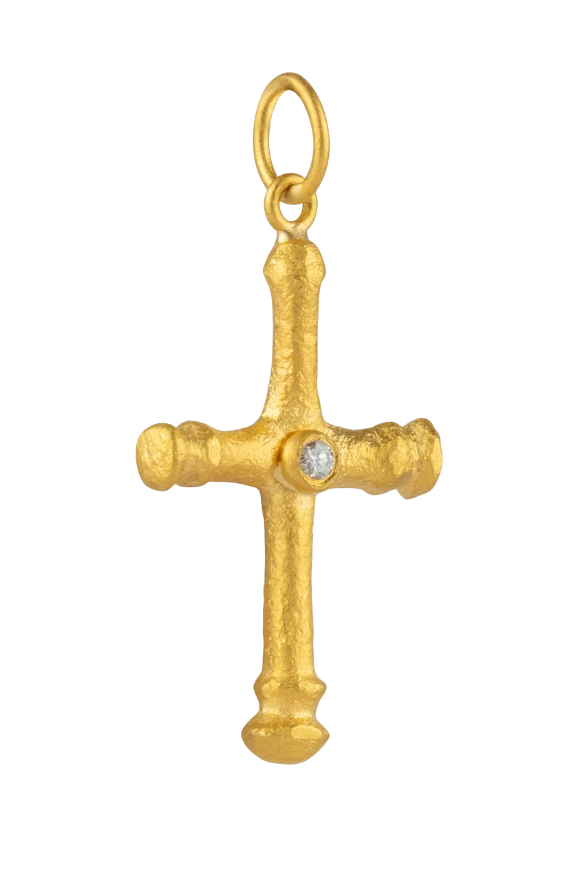 24K Yellow Gold & Diamond Cross Pendant