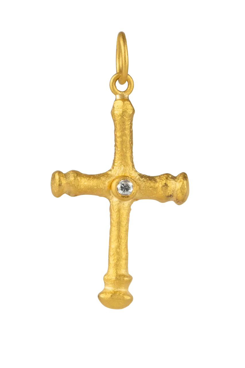 24K Yellow Gold & Diamond Cross Pendant