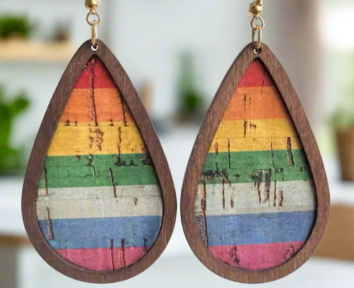 25% Off Wooden Rainbow Drop Earrings