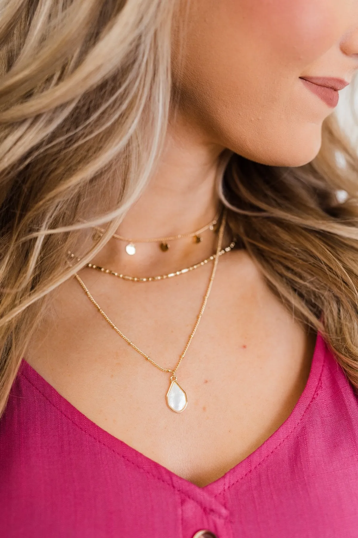 3 Tier Teardrop Necklace- Gold