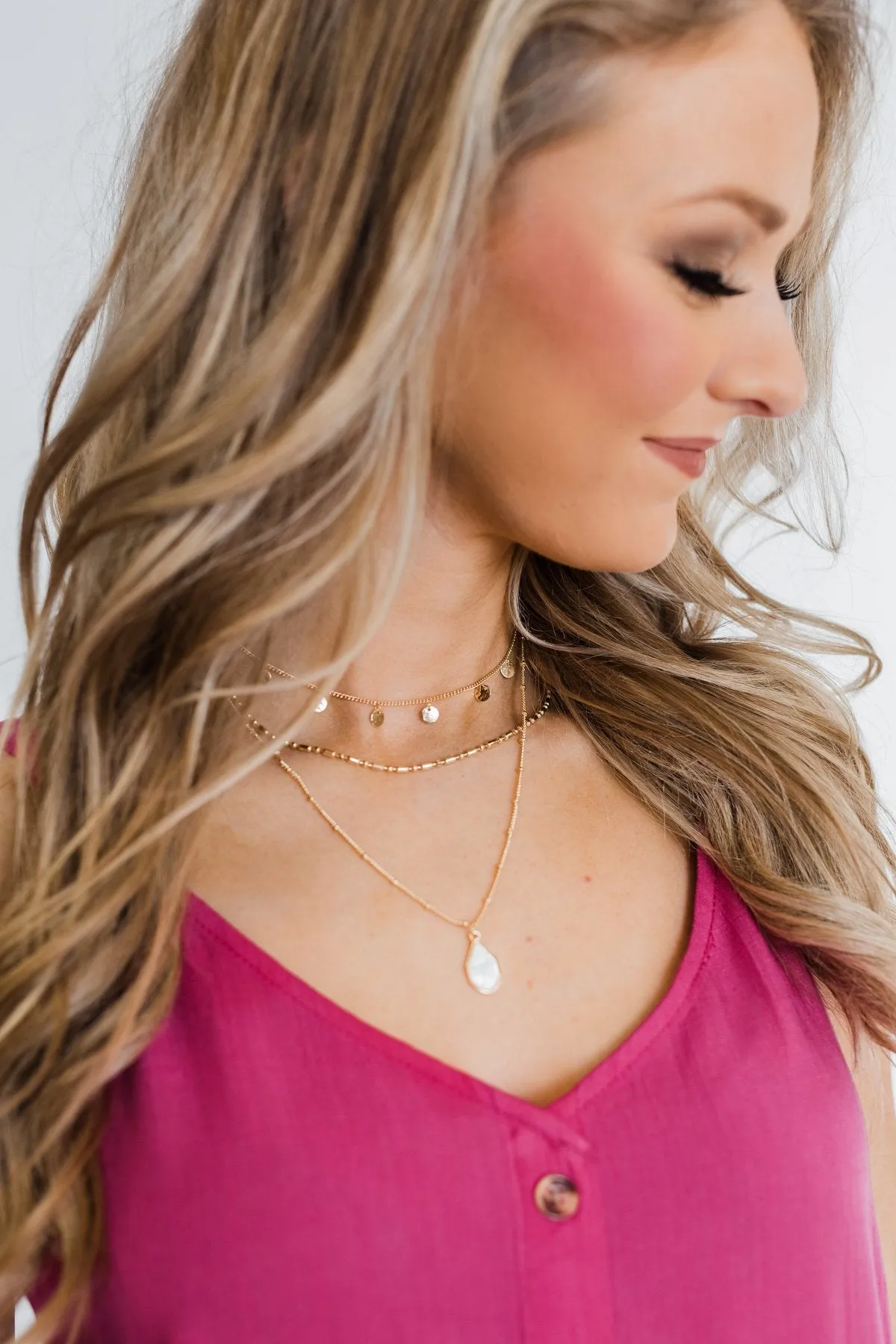 3 Tier Teardrop Necklace- Gold