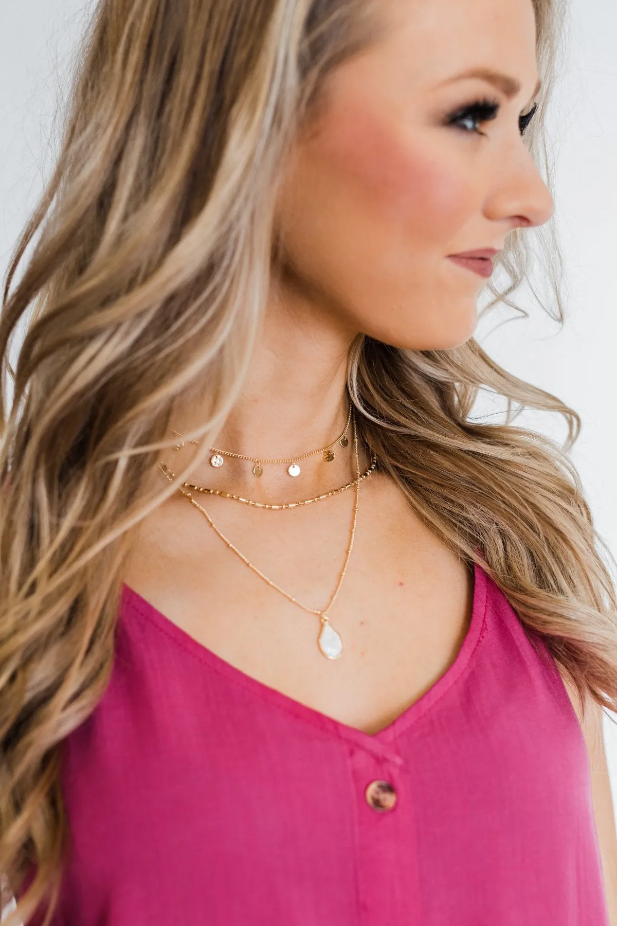 3 Tier Teardrop Necklace- Gold