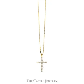 .38cttw Round Diamond Cross Pendant on 20" Box link Chain in 14k Yellow Gold