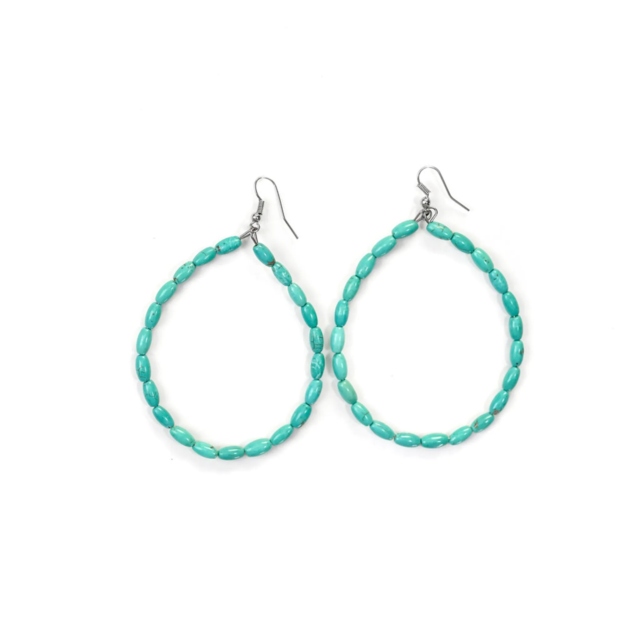 3" Green Turquoise Beaded Hoop Earrings TQ