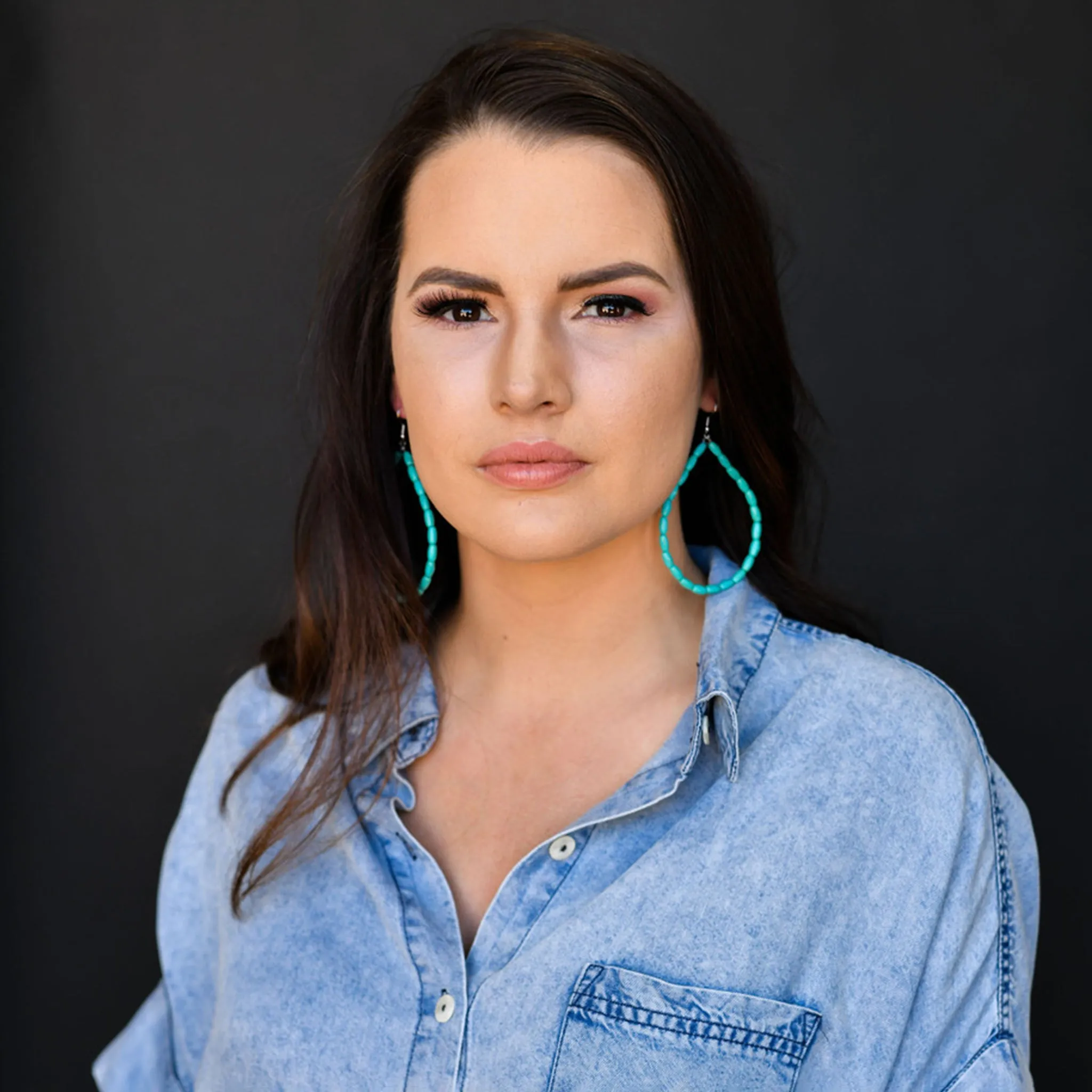 3" Green Turquoise Beaded Hoop Earrings TQ