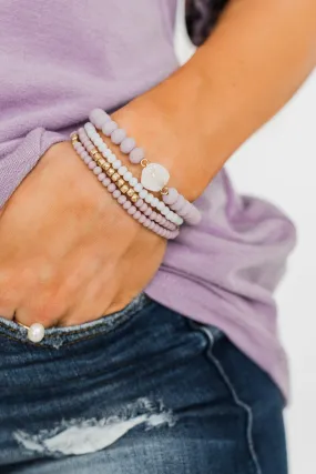 4 Layer Natural Stone Bracelet Set- Lilac