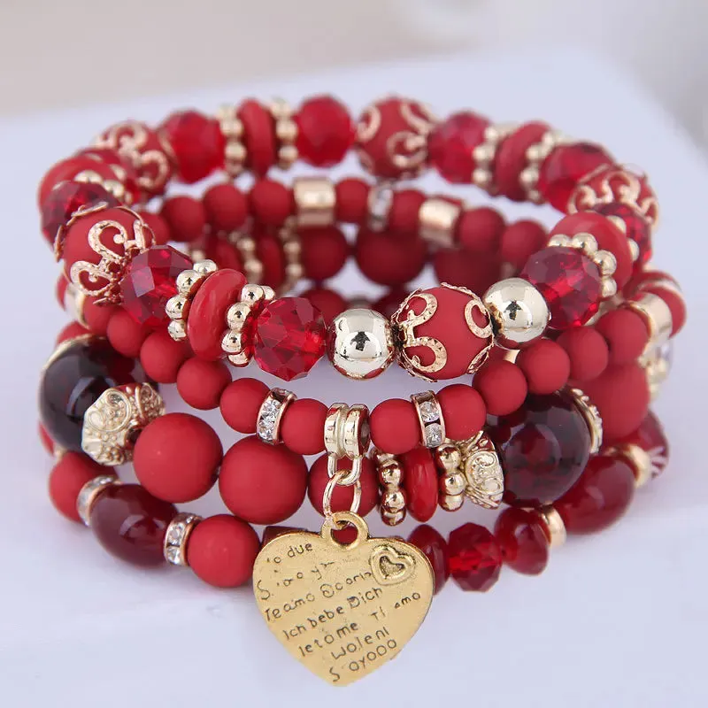 4-piece set Bohemian Love-Pendant Crystal Beads Bracelet