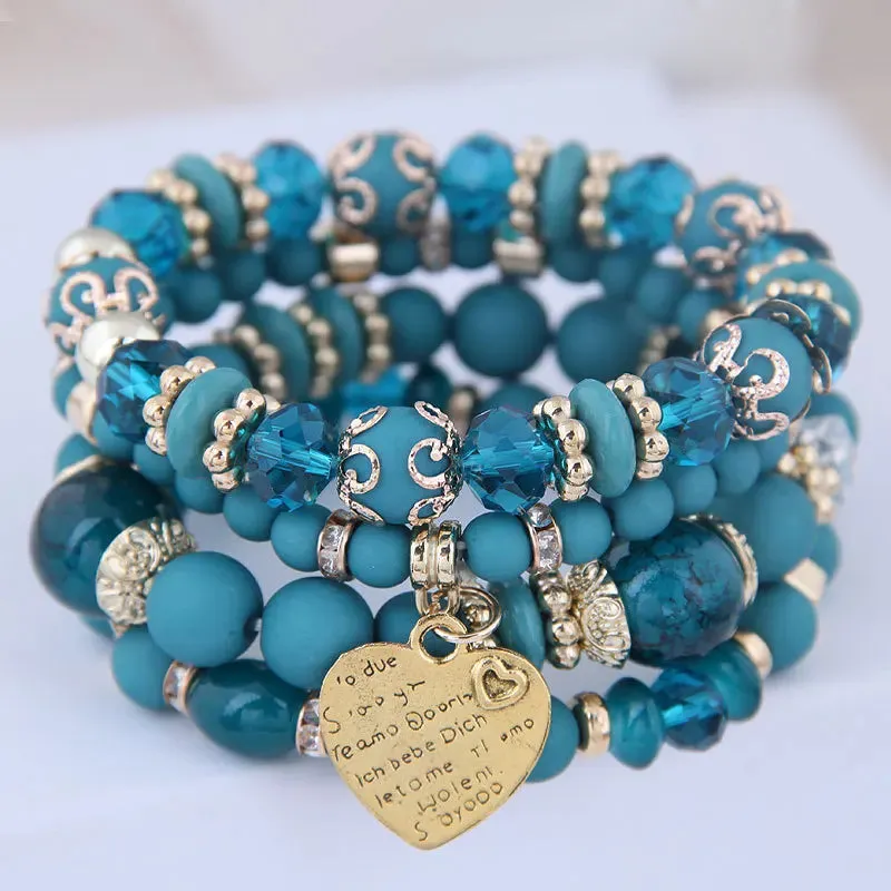 4-piece set Bohemian Love-Pendant Crystal Beads Bracelet