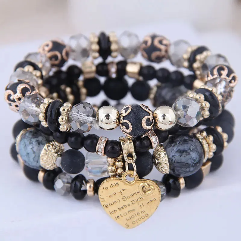 4-piece set Bohemian Love-Pendant Crystal Beads Bracelet