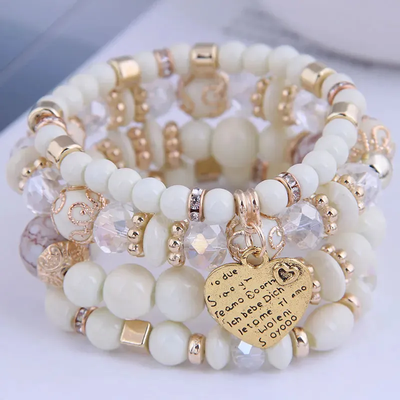 4-piece set Bohemian Love-Pendant Crystal Beads Bracelet