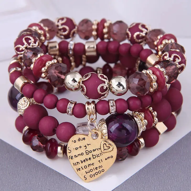 4-piece set Bohemian Love-Pendant Crystal Beads Bracelet