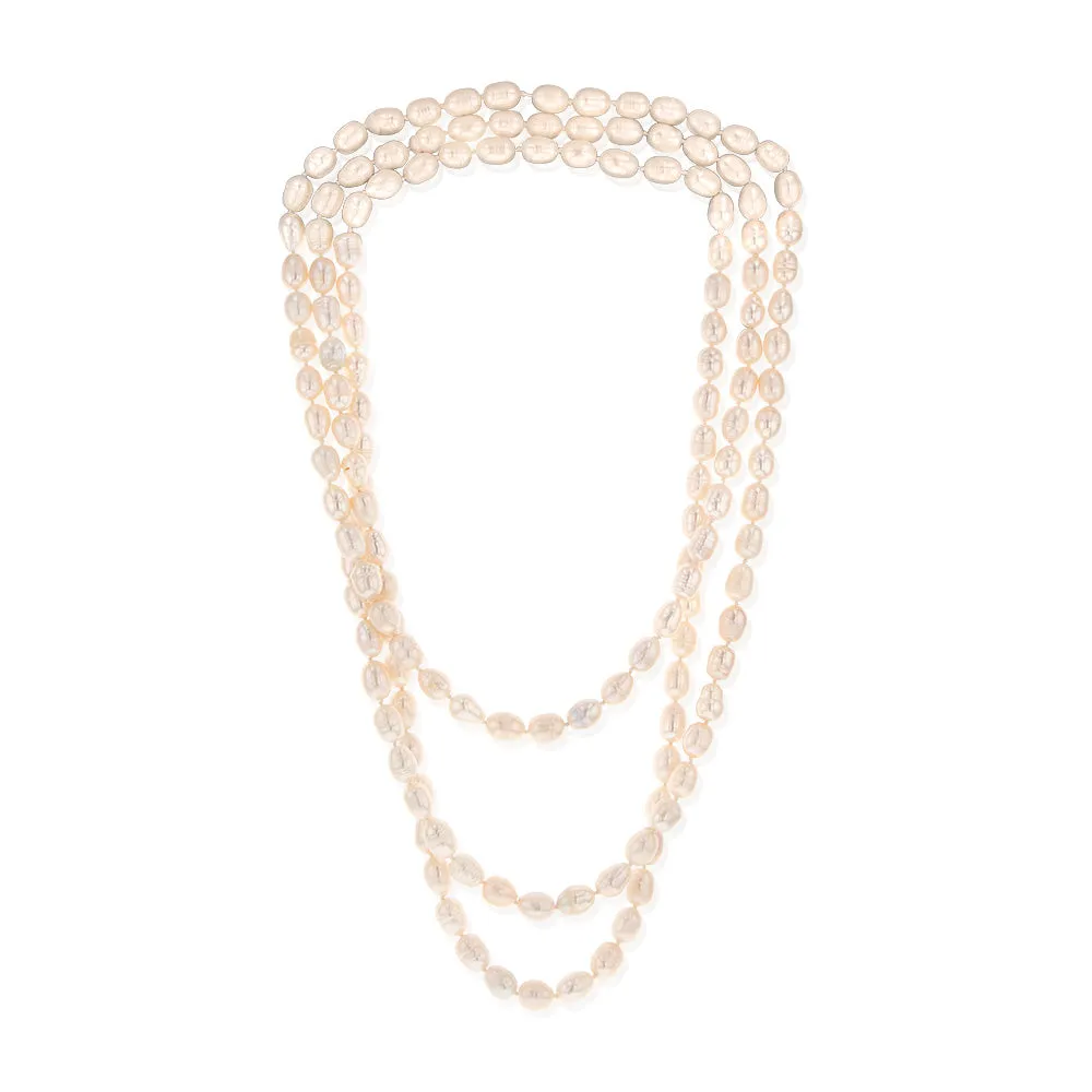 8-9mm White Rice Pearl 162.5cm Long Necklace