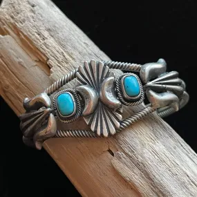 925 Sterling Turquoise Native American Bracelet, Navajo Cuff Bracelet RB