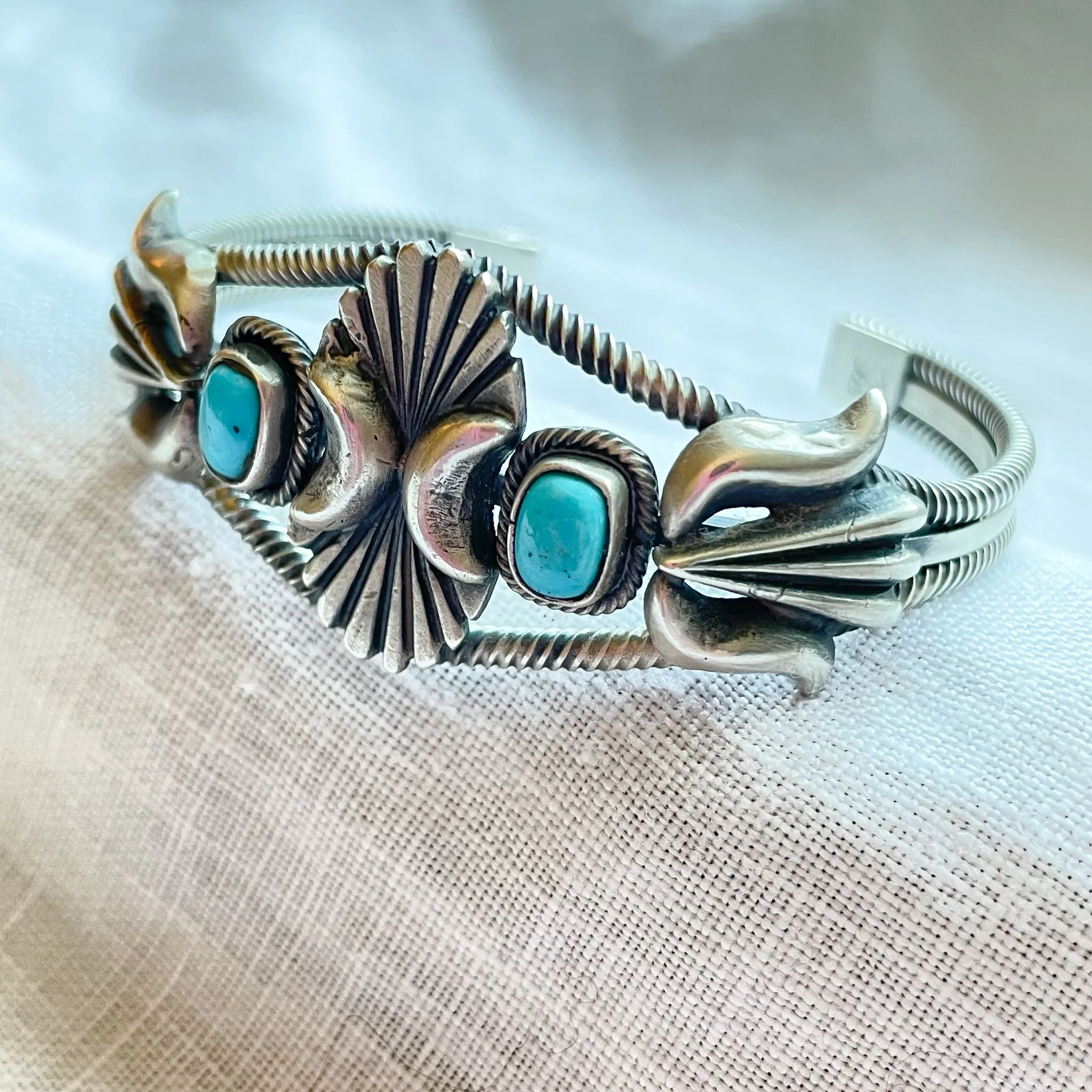 925 Sterling Turquoise Native American Bracelet, Navajo Cuff Bracelet RB