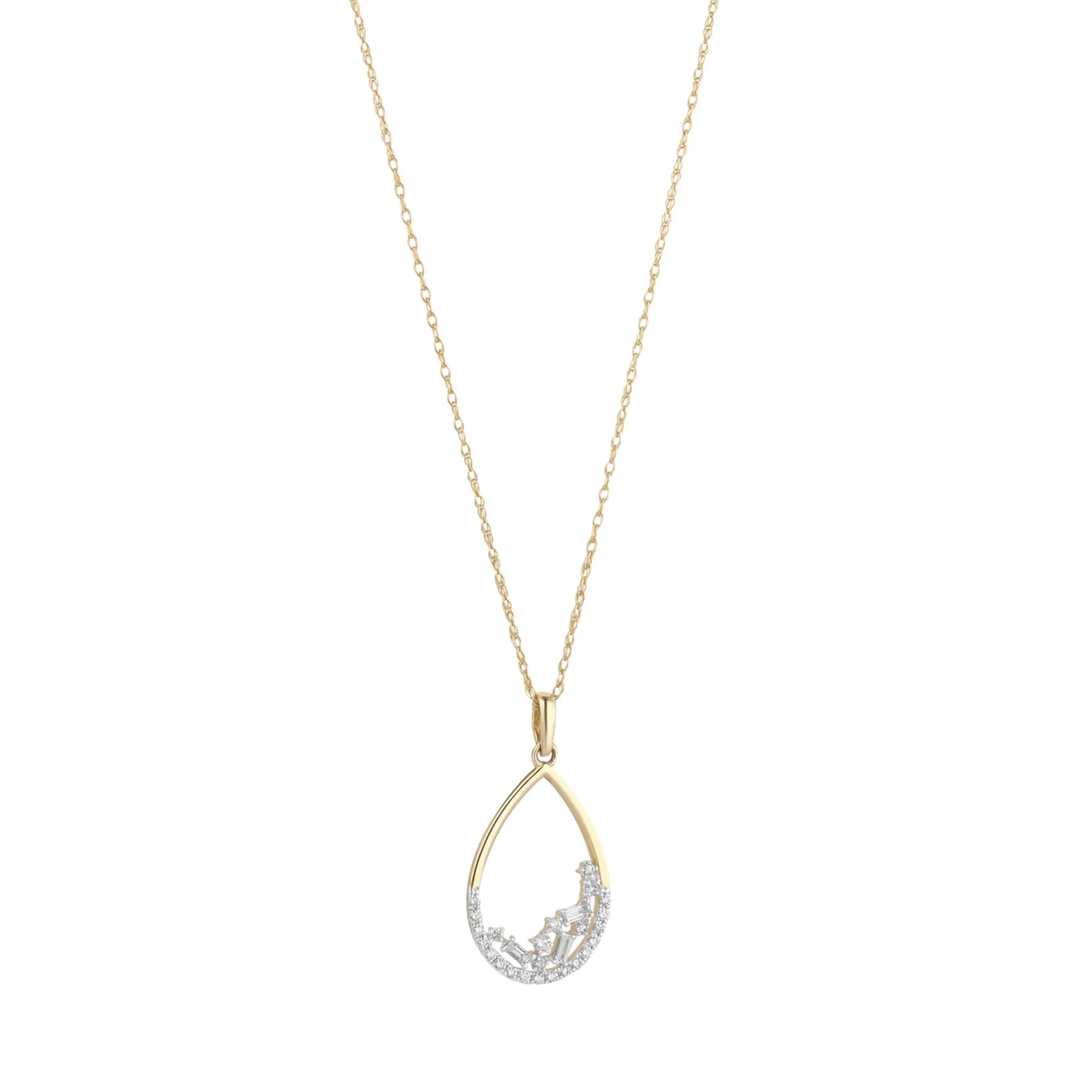 9ct Gold Diamond Baguette Teardrop Pendant