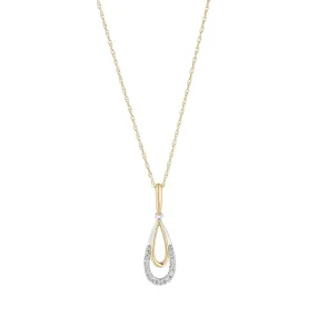 9ct Gold Diamond Two Tone Teardrop Necklace