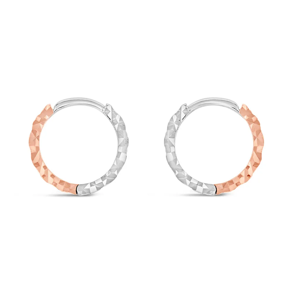 9ct Rose And White Gold Two Toned Patterned Hoop Earrings