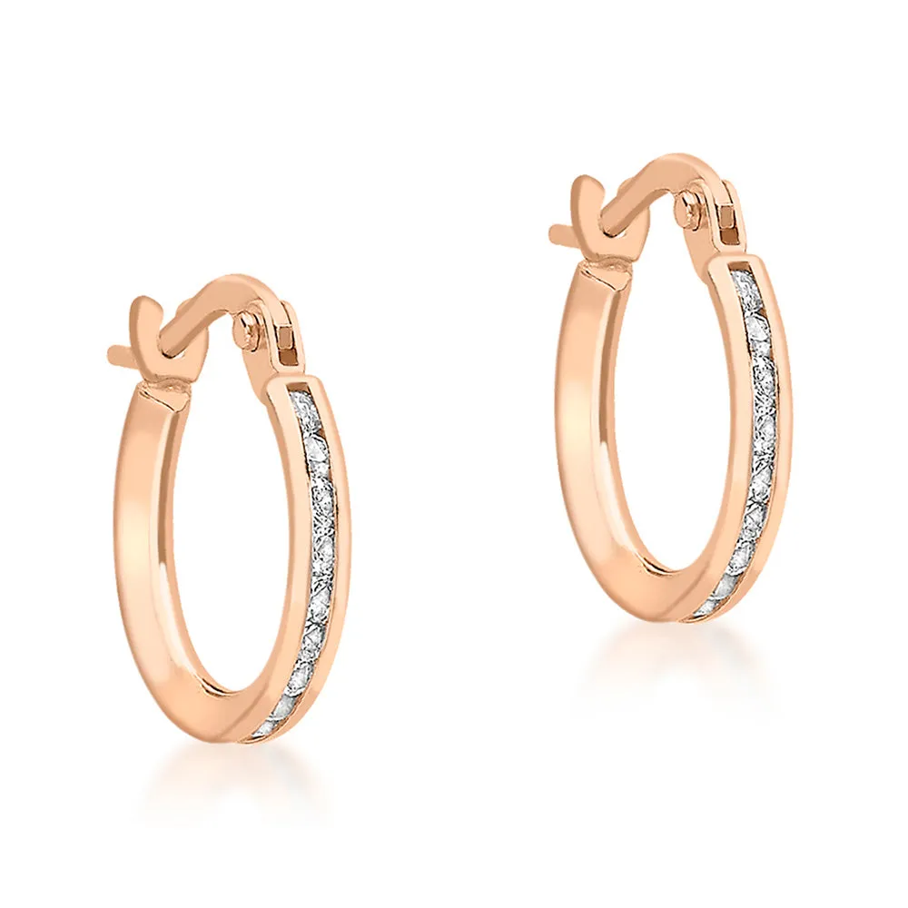 9ct Rose Gold 15mm Zirconia Hoop Earrings