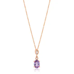 9ct Rose Gold Amethyst and Zirconia Pendant With 45cm Chain