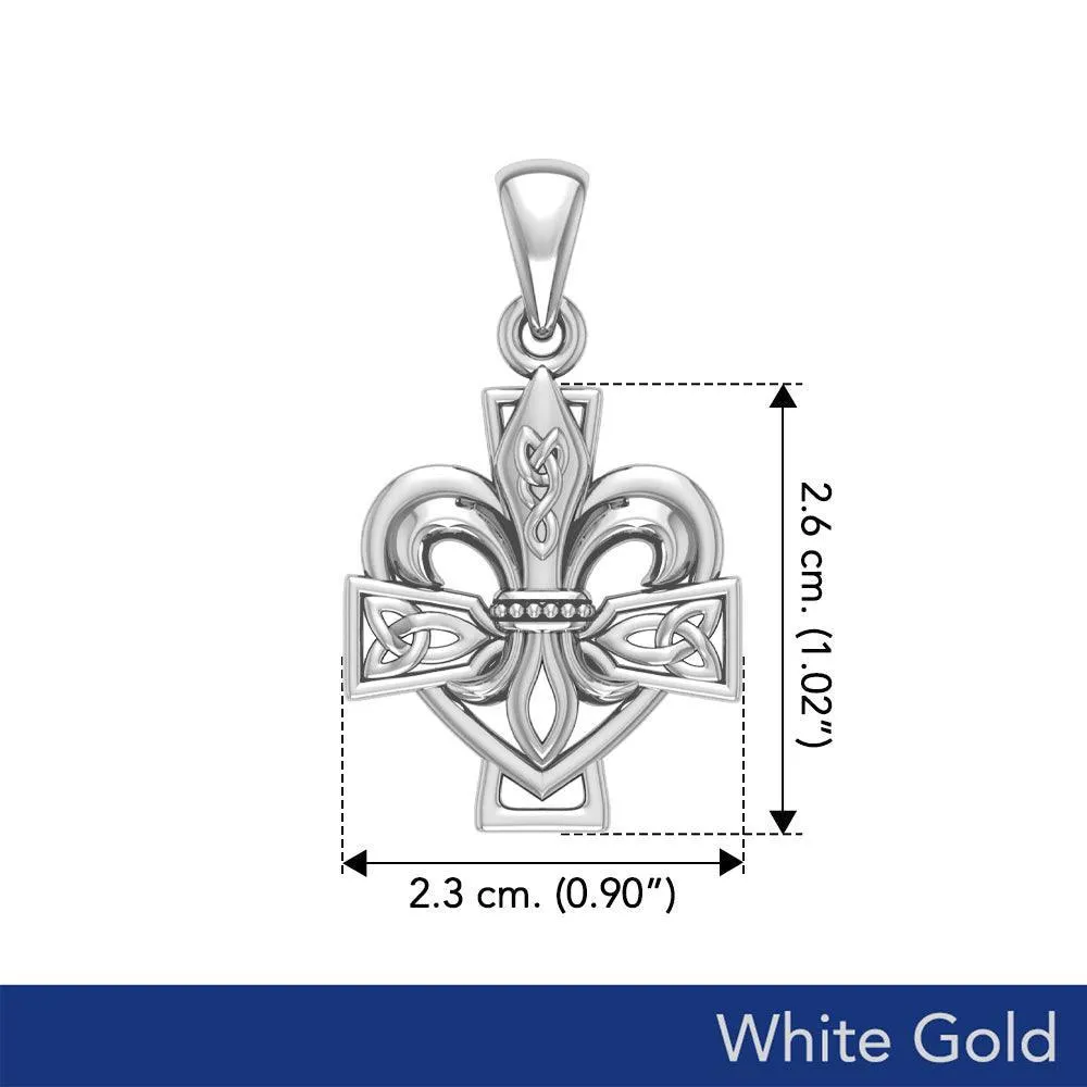 A powerful combination of Celtic elements White Gold Jewelry Pendant in Fleur-de-Lis and Celtic Cross WPD6068