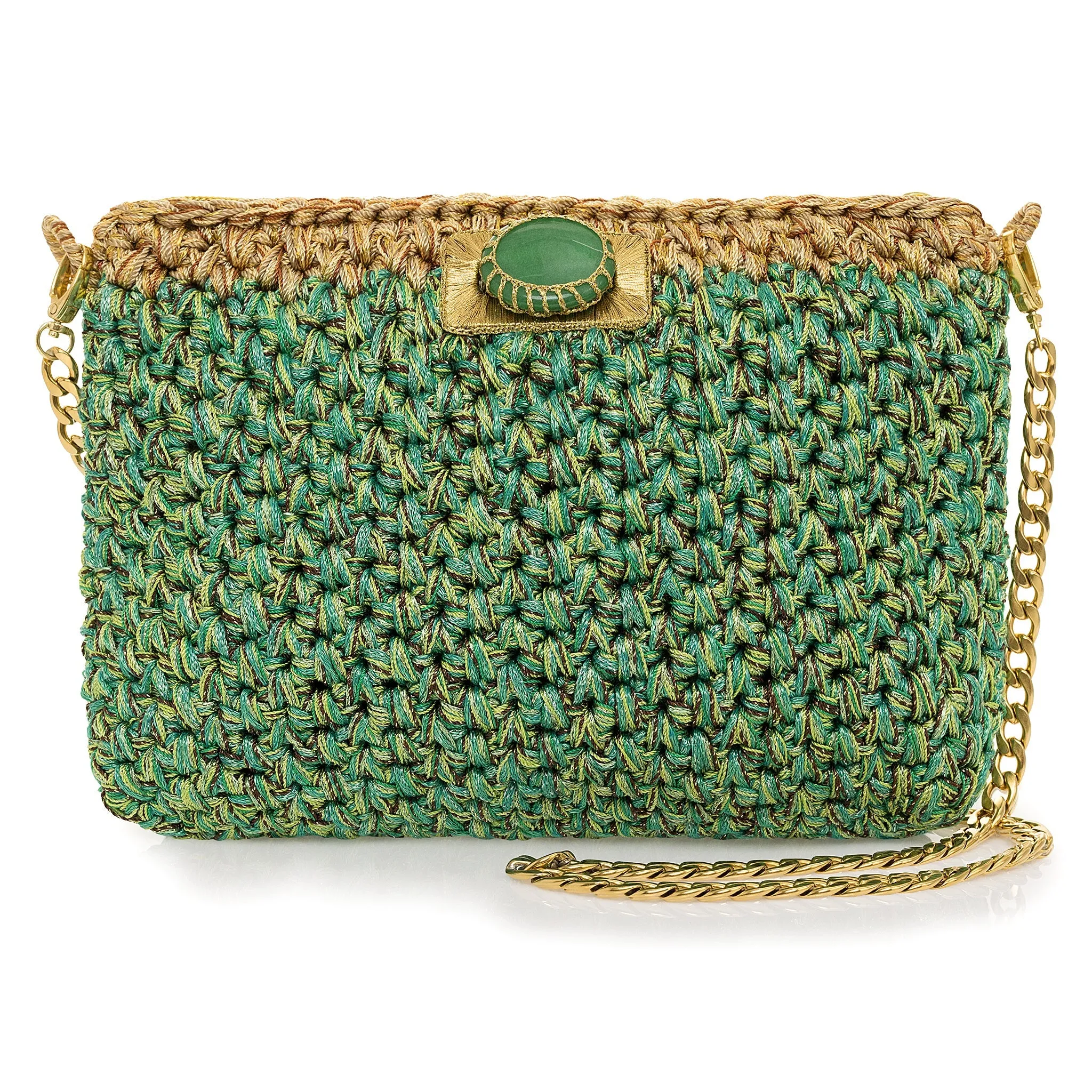 ALEX Simone Crochet Clutch - Metallic Green and Gold