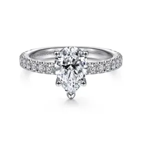 Alina - 14K White Gold Hidden Halo Pear Shape Diamond Engagement Ring