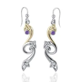 An elegant expression of eternity and Celtic pride ~ Sterling Silver Celtic Triquetra Dangle Earrings with 14k Gold Accent and Gemstones MER570