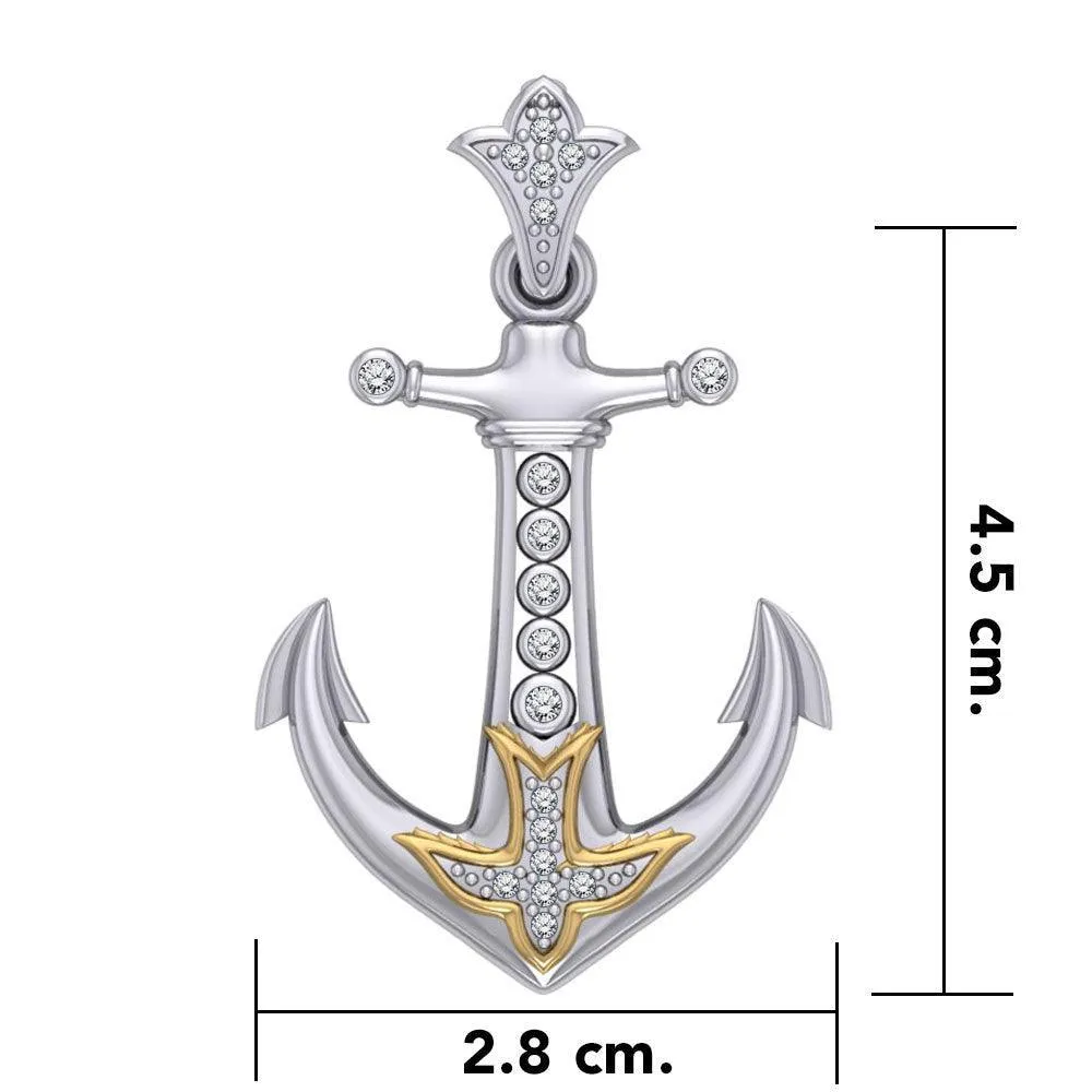 Anchor Gemstone Silver and Gold Accents Pendant MPD4052