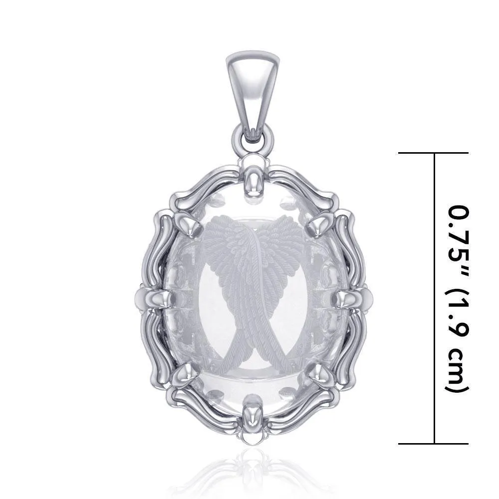 Angel Wings Sterling Silver Pendant with Genuine White Quartz TPD5125