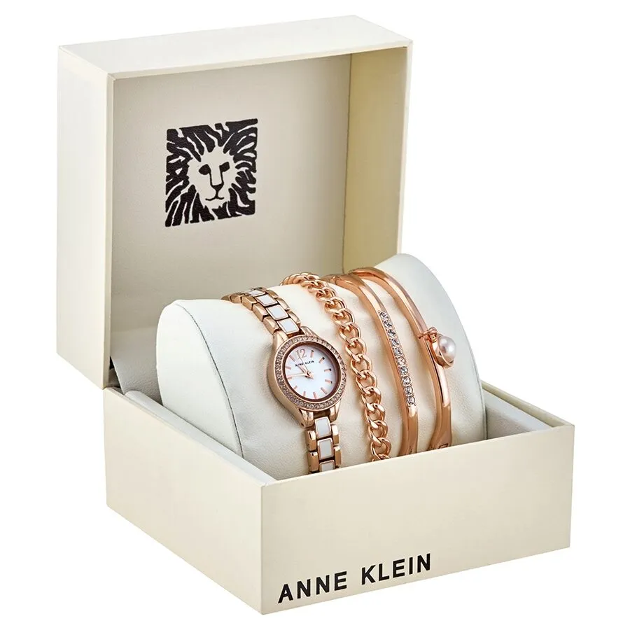 Anne Klein White Dial Rose Gold-tone Ladies Watch and Bracelet Set AK/3396WRST