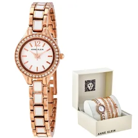 Anne Klein White Dial Rose Gold-tone Ladies Watch and Bracelet Set AK/3396WRST