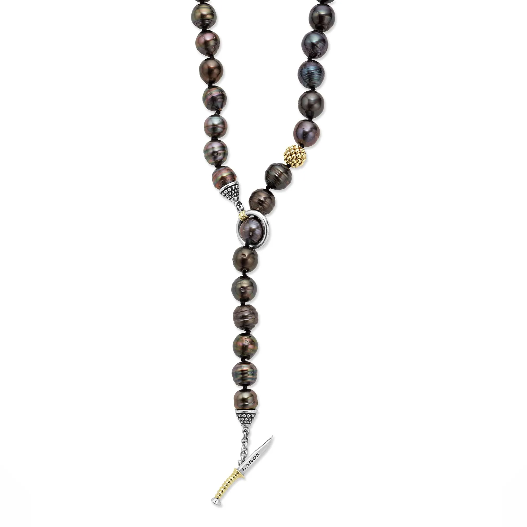 Anthem Tahitian Black Pearl Gold Station Bead Necklace