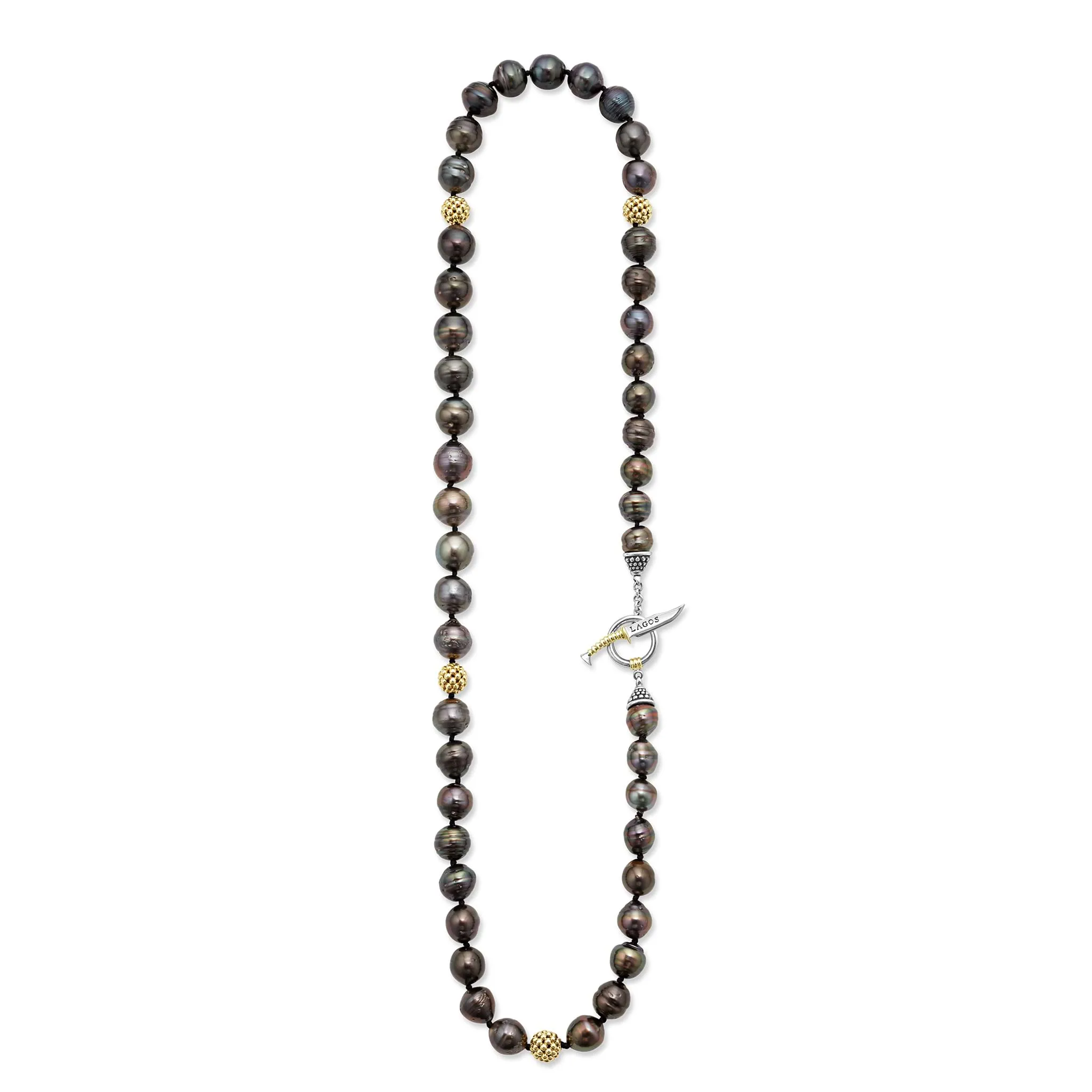 Anthem Tahitian Black Pearl Gold Station Bead Necklace