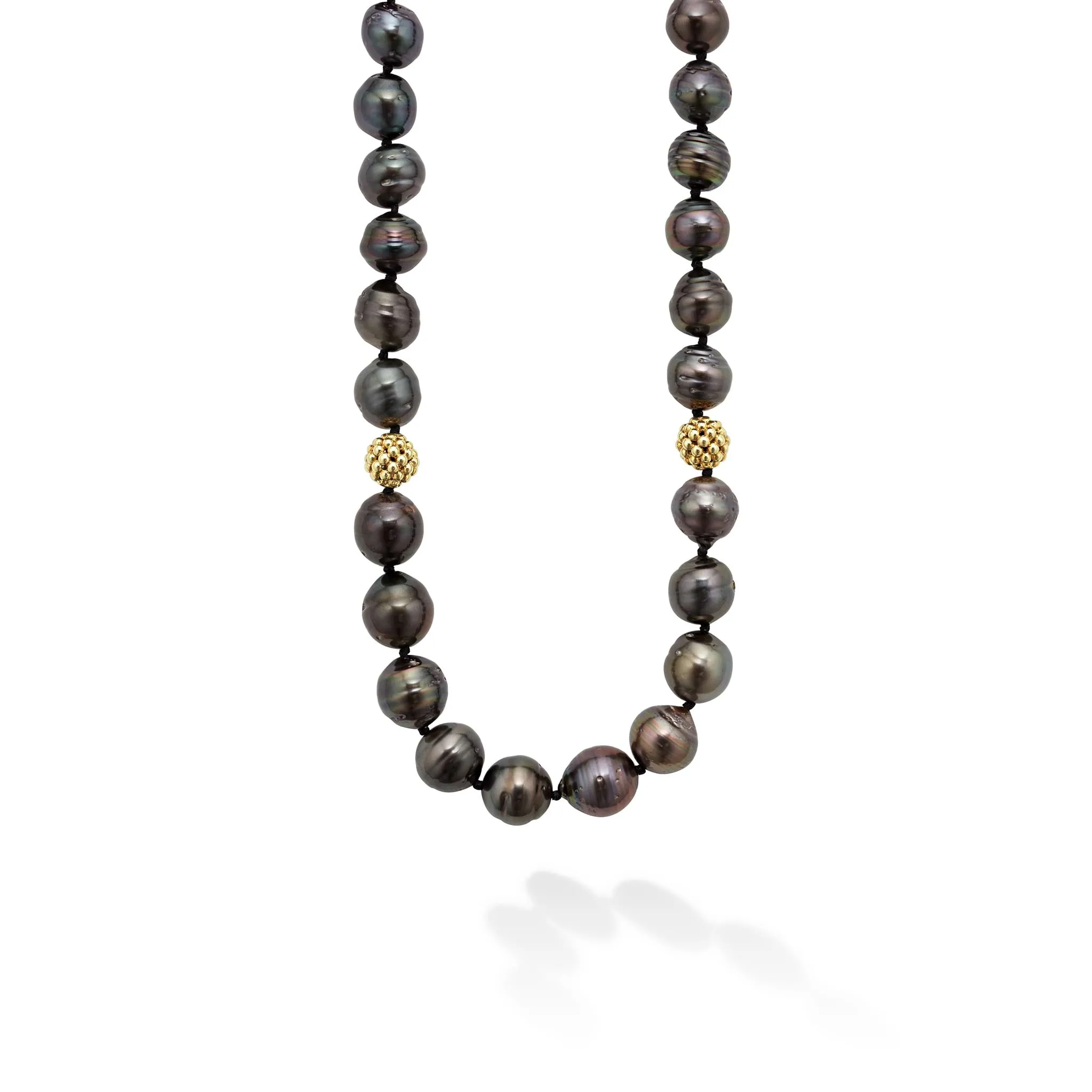 Anthem Tahitian Black Pearl Gold Station Bead Necklace