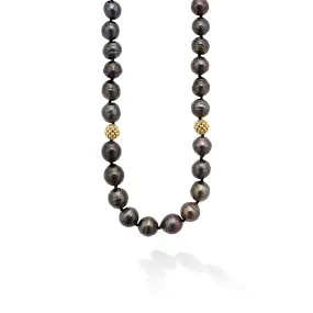 Anthem Tahitian Black Pearl Gold Station Bead Necklace