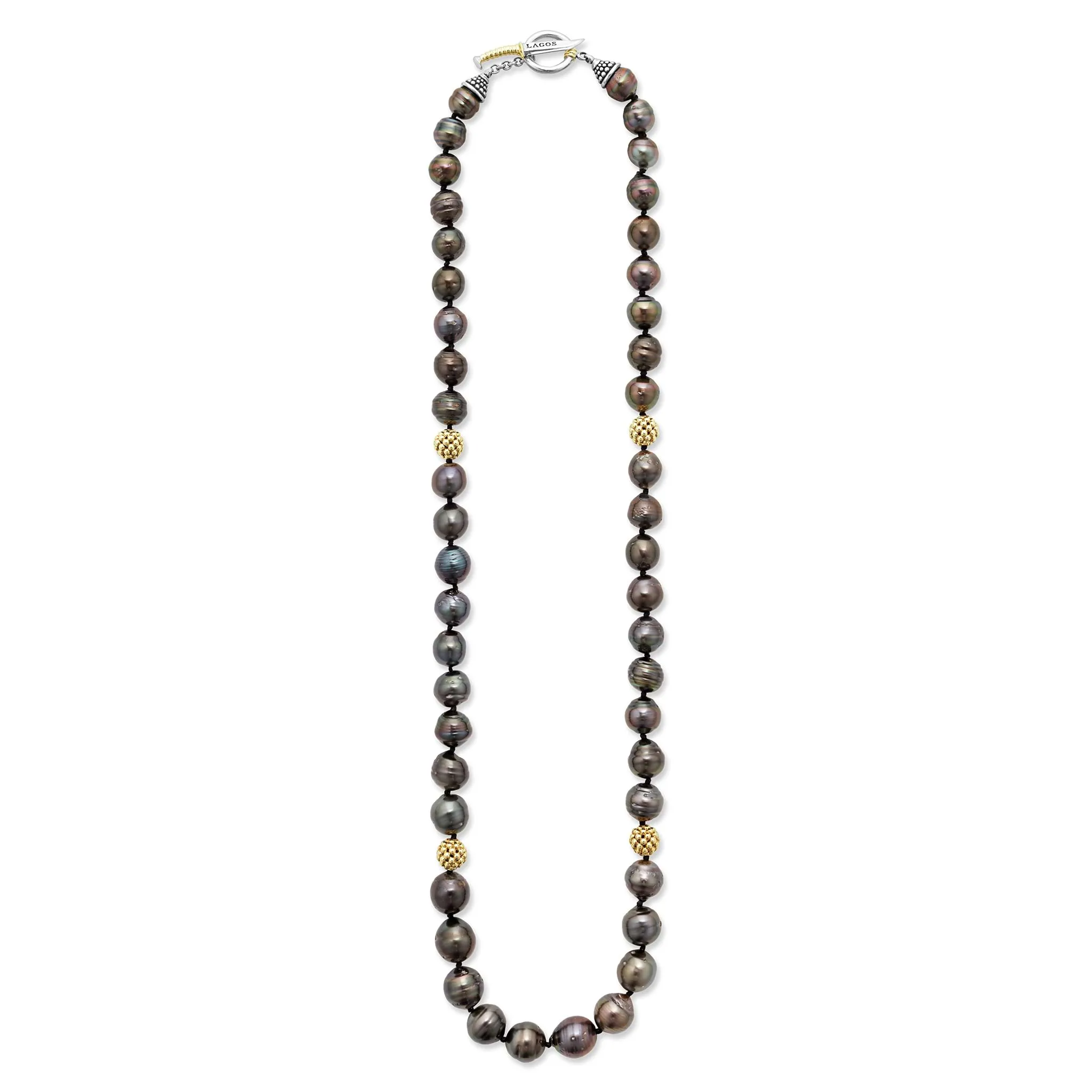 Anthem Tahitian Black Pearl Gold Station Bead Necklace